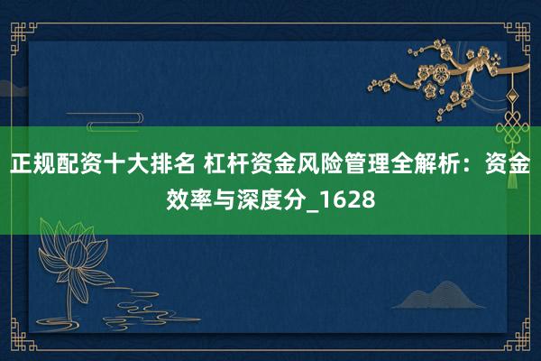 正规配资十大排名 杠杆资金风险管理全解析：资金效率与深度分_1628