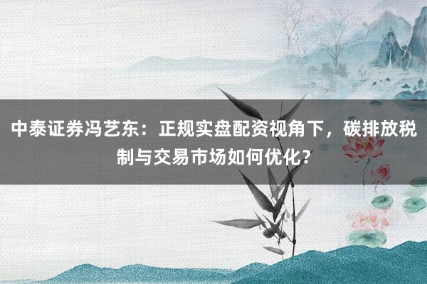 中泰证券冯艺东：正规实盘配资视角下，碳排放税制与交易市场如何优化？