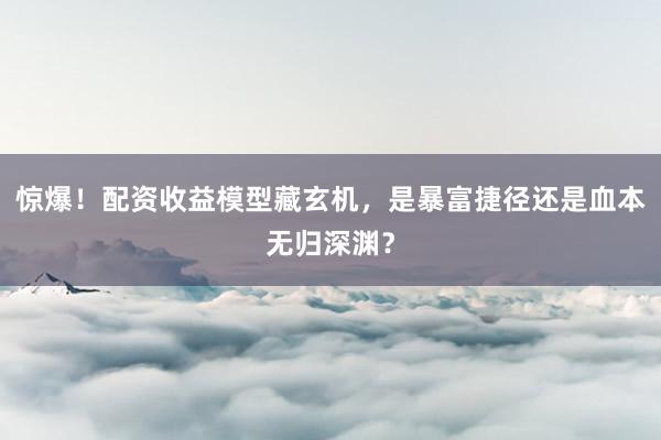 惊爆！配资收益模型藏玄机，是暴富捷径还是血本无归深渊？