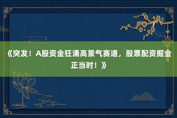 《突发！A股资金狂涌高景气赛道，股票配资掘金正当时！》