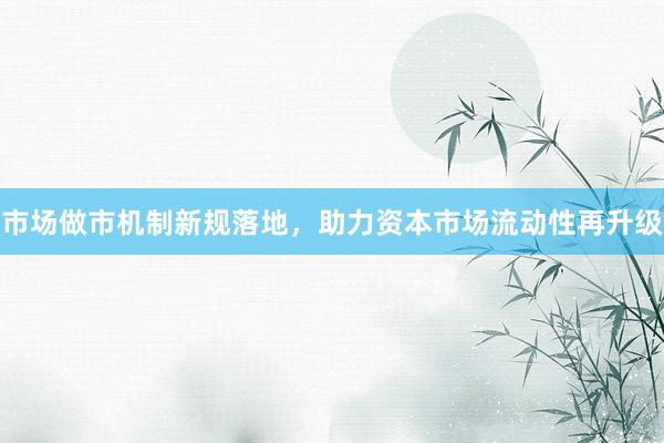 市场做市机制新规落地，助力资本市场流动性再升级