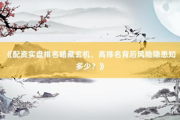 《配资实盘排名暗藏玄机，高排名背后风险隐患知多少？》