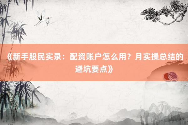 《新手股民实录：配资账户怎么用？月实操总结的避坑要点》