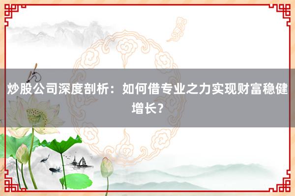 炒股公司深度剖析：如何借专业之力实现财富稳健增长？